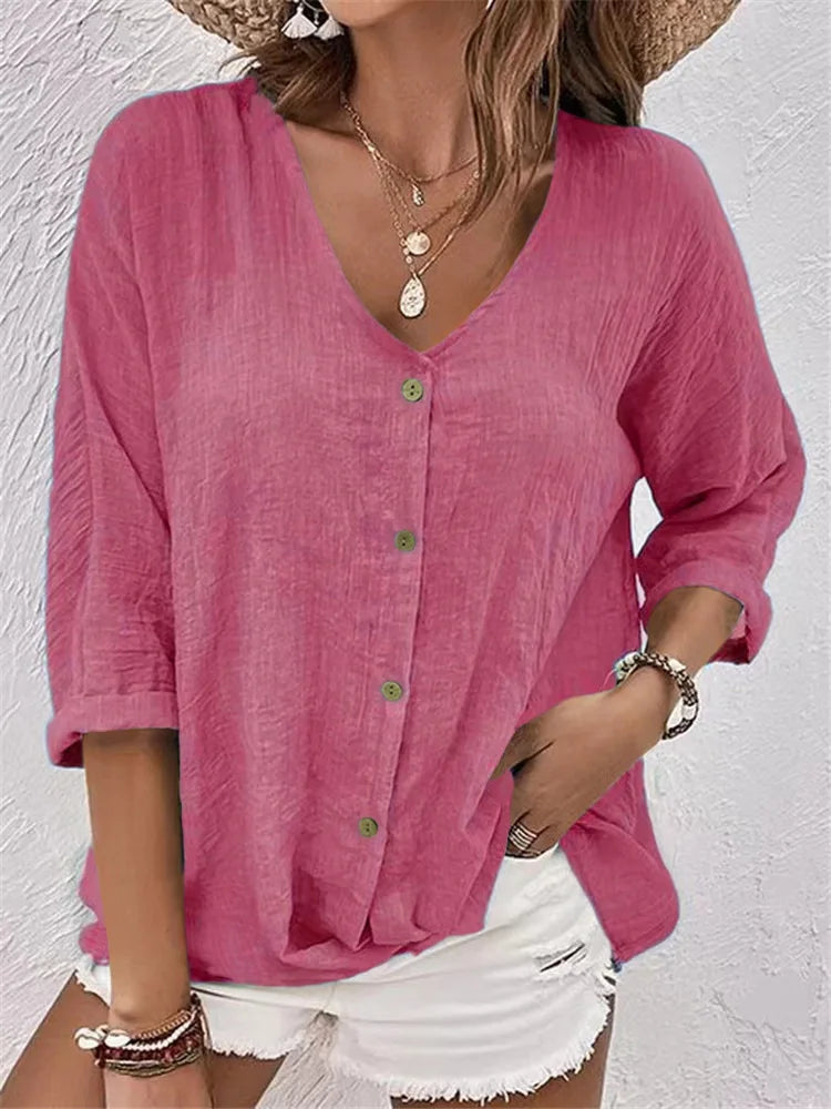 Fleur | Blusa de Lino Veraniega con Delicado Cierre de Botones