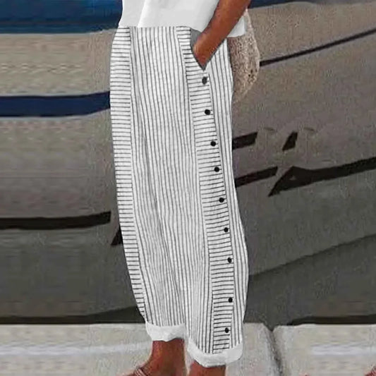 Anna | Pantalones con Botones a Rayas Seabreeze