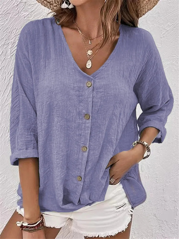 Fleur | Blusa de Lino Veraniega con Delicado Cierre de Botones