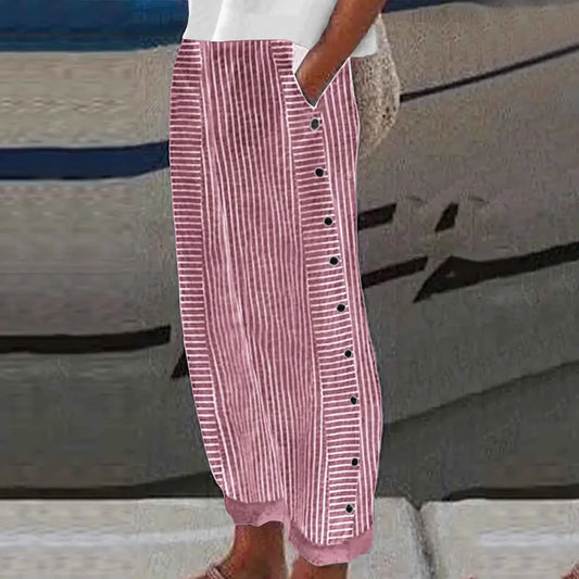 Anna | Pantalones con Botones a Rayas Seabreeze