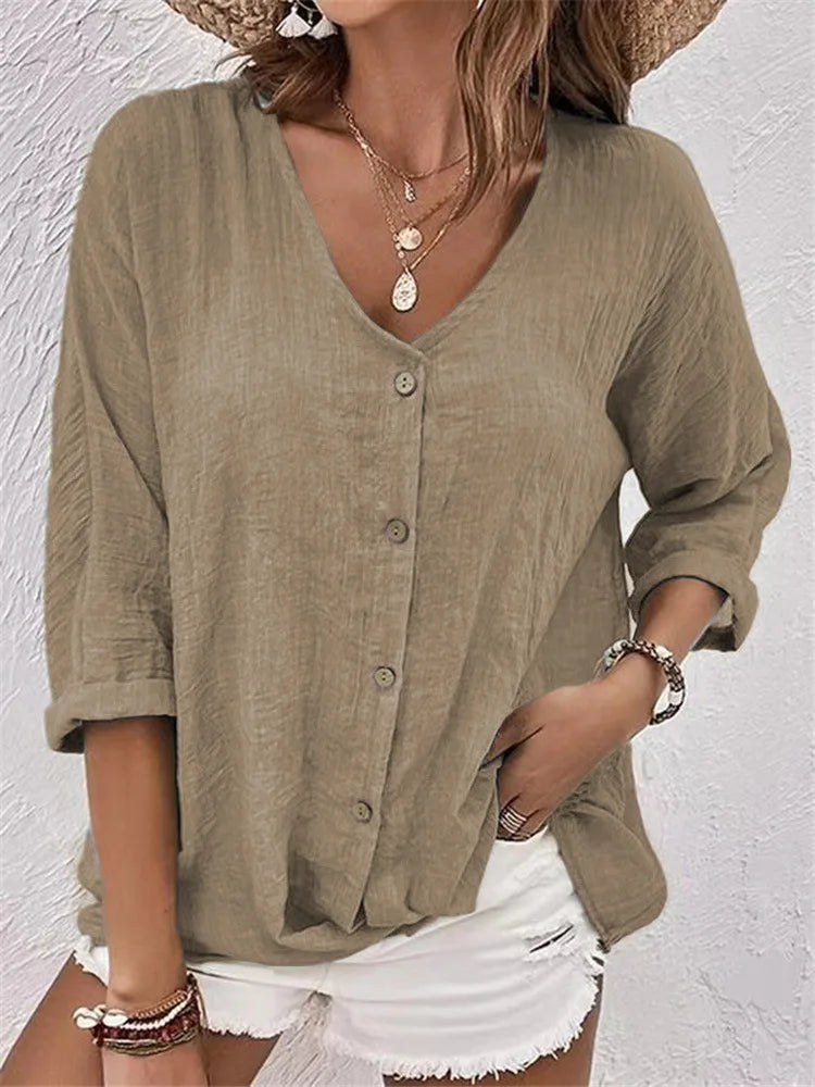 Fleur | Blusa de Lino Veraniega con Delicado Cierre de Botones