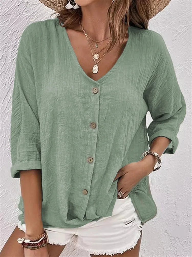 Fleur | Blusa de Lino Veraniega con Delicado Cierre de Botones