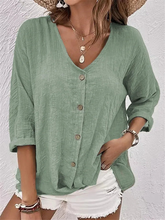 Fleur | Blusa de Lino Veraniega con Delicado Cierre de Botones