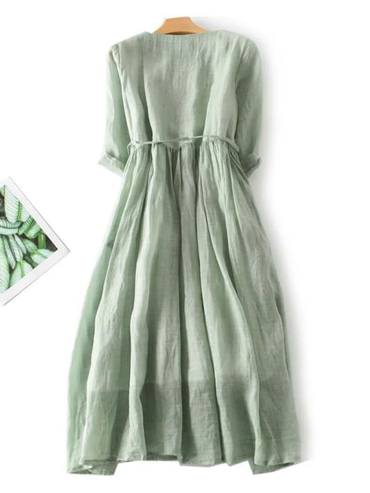 Arya - Vestido de Mujer Estilo Retro con Cuello Redondo y Cintas en la Cintura