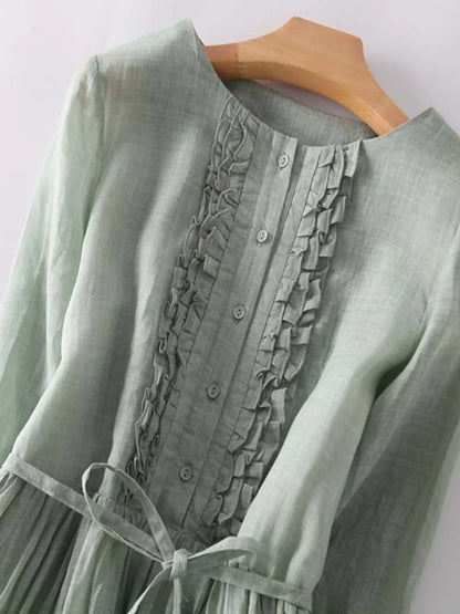 Arya - Vestido de Mujer Estilo Retro con Cuello Redondo y Cintas en la Cintura