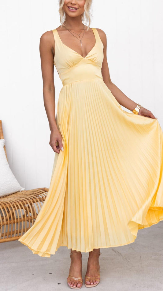 Aby™ | Vestido Maxi de Plisado Gele