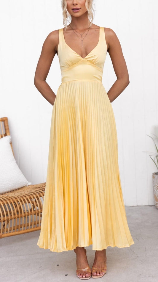 Aby™ | Vestido Maxi de Plisado Gele
