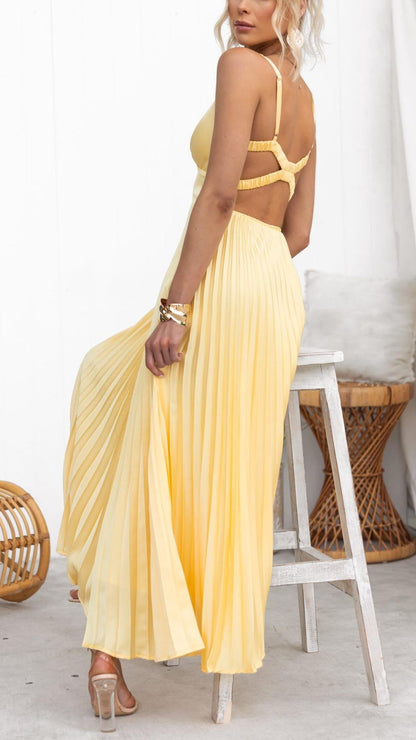 Aby™ | Vestido Maxi de Plisado Gele