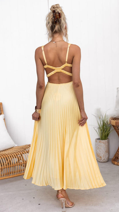 Aby™ | Vestido Maxi de Plisado Gele