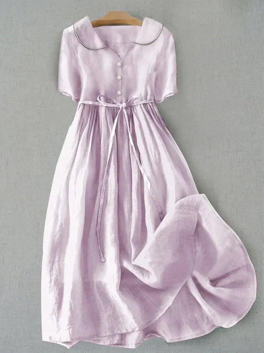 Isla - Elegante Vestido de Algodón y Lino de Manga Media