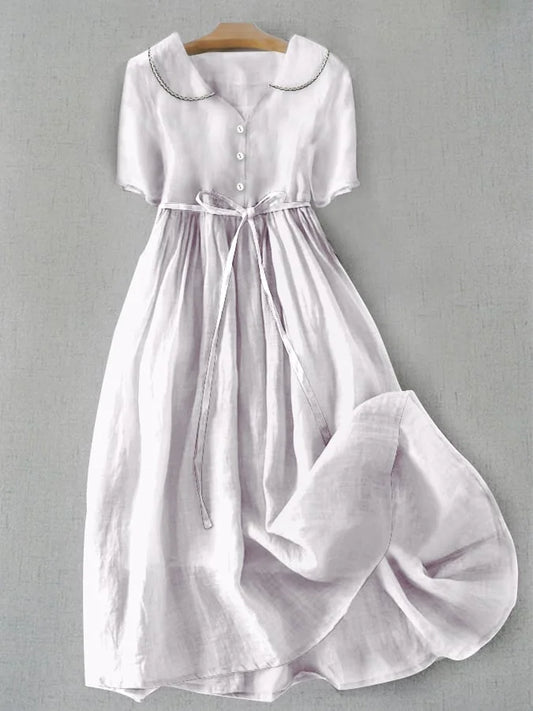 Isla - Elegante Vestido de Algodón y Lino de Manga Media