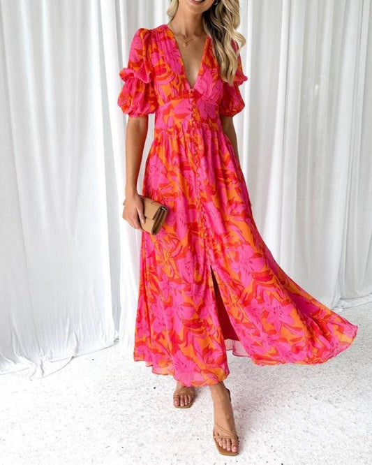 Derana | Vestido maxi rojo-rosado