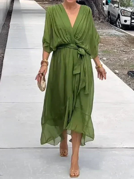 Monica™ | Elegante Vestido de Chifón de Seda con Atractivo Escote en V