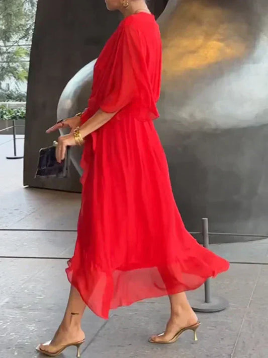 Monica™ | Elegante Vestido de Chifón de Seda con Atractivo Escote en V